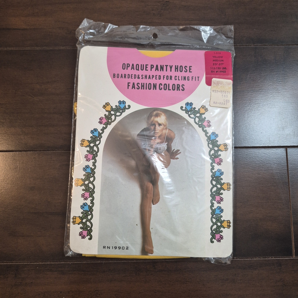 60s Mod Vintage Opaque Golden Yellow Pantyhose Size Medium 115 - 135 Lbs